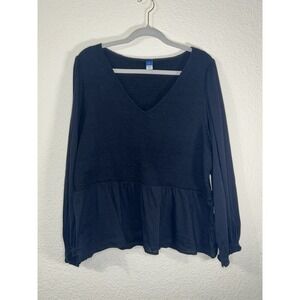 Old Navy Plus Size Black Scrunch V Neck Long Sleeve Women's Top XXL